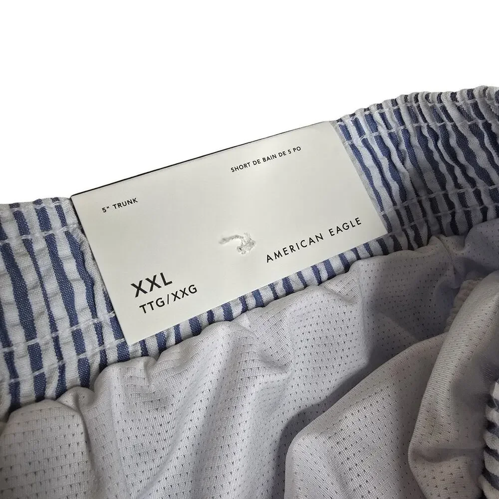American Eagle Swim Trunks Mens XXL Blue White Stripe Seersucker 5